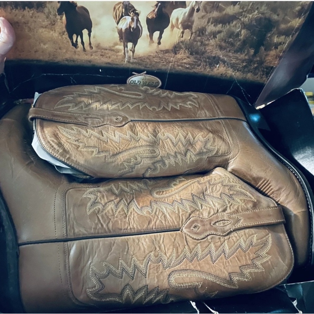 Old West Tan Canyon Leather Cowboy Boots W9.5, M7.5
NEW